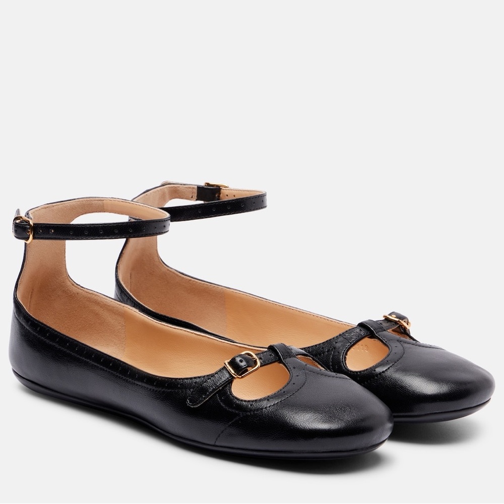 Chloé Leonore Leather Ballerina Flat Women's Sz 40 US 10 Strap Sandals, Shoes
